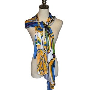 Chico's Colorful Floral Scarf Viscose 64x24 Bold Abstract
